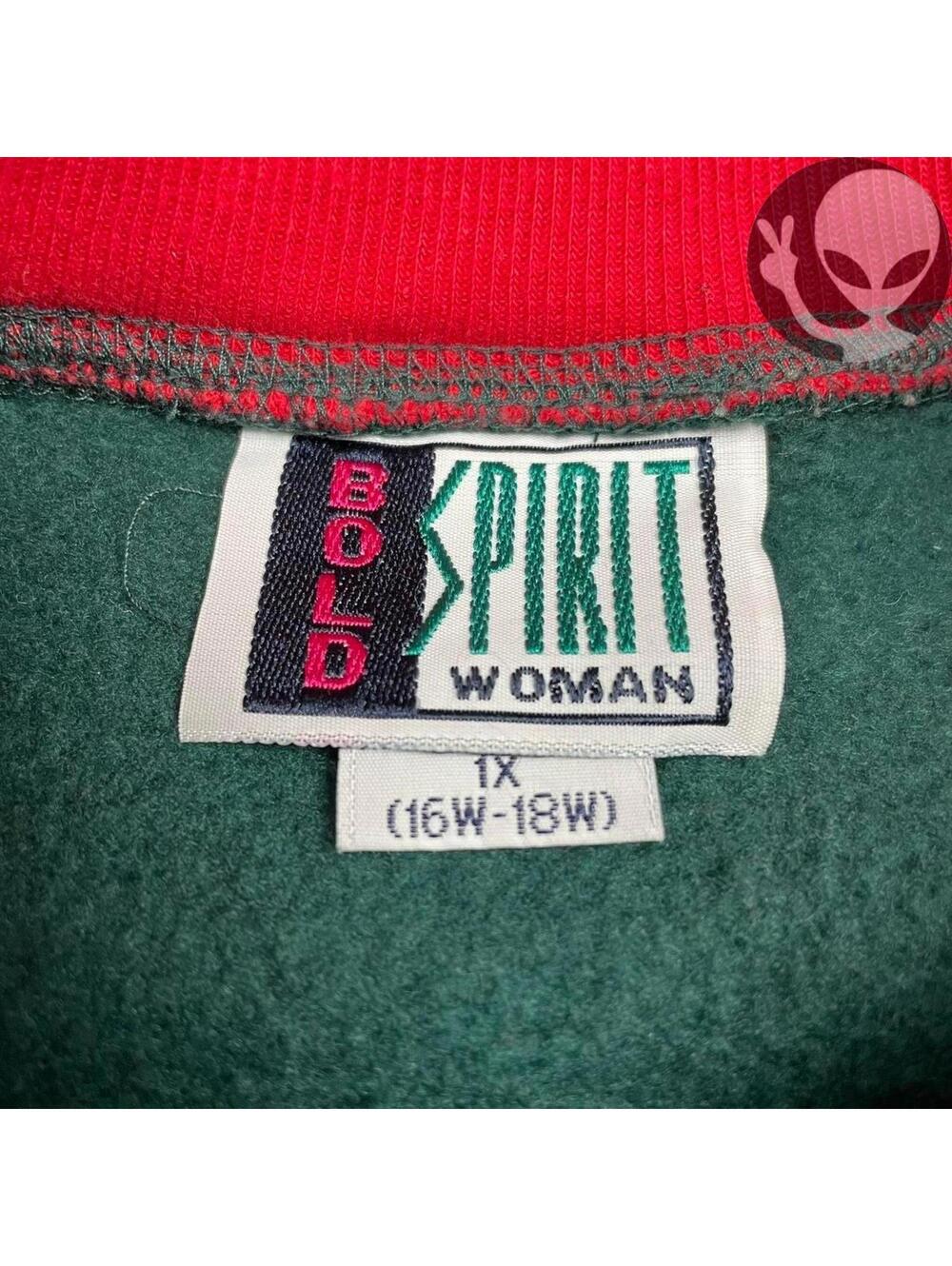 Vintage 90s Christmas Embroidered Sweatshirt Womens XL Green Double Collar Snow - Picture 4 of 6
